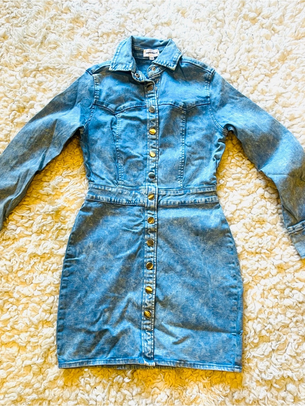 Acid Wash Denim Button-Front Mini Dress